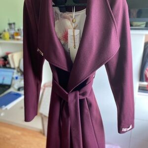 NWT Ted Baker London Burgundy Wool Wrap Coat